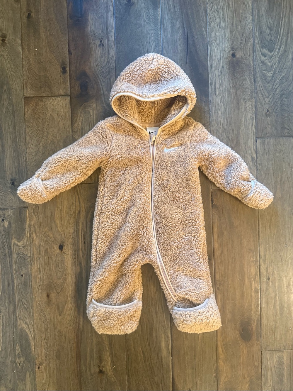 Nike Tan Sherpa Hooded Baby One-Piece Footie